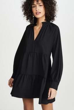 Amanda Uprichard Black Tiered Long Sleeve Mini Dress Size M